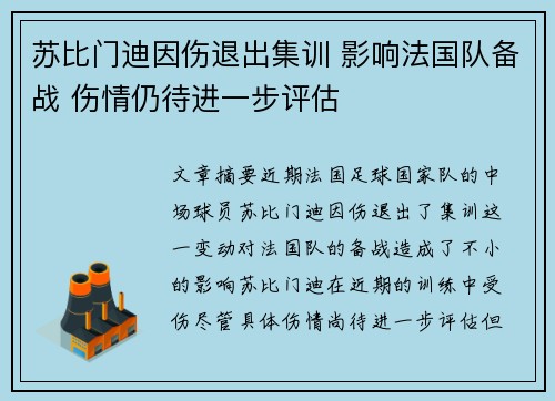 苏比门迪因伤退出集训 影响法国队备战 伤情仍待进一步评估 苏比门迪因伤退出集训 影响法国队备战 伤情仍待进一步评估